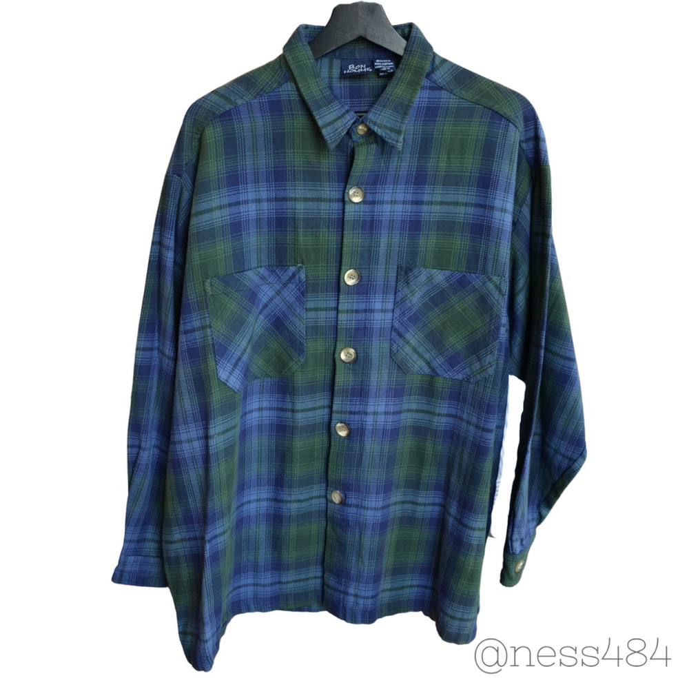 BON HOMME Plaid Flannel‎ Long Sleeve Button Up Shirt Men Bigger Size